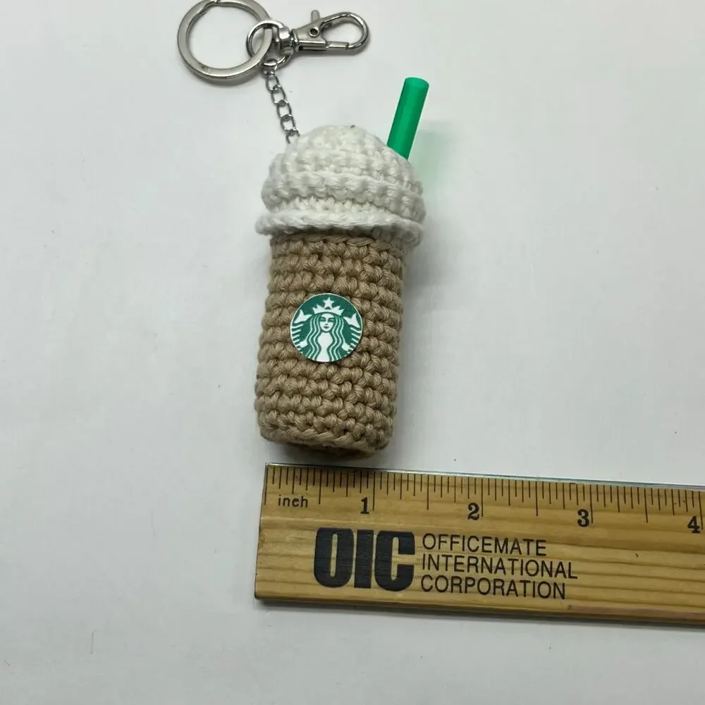 handmade crochet coffee frappuccino cup‎ plush keychain barista gift latte